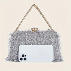 Feather Evening Bag Chain Clutch Purse for Wedding Party Prom