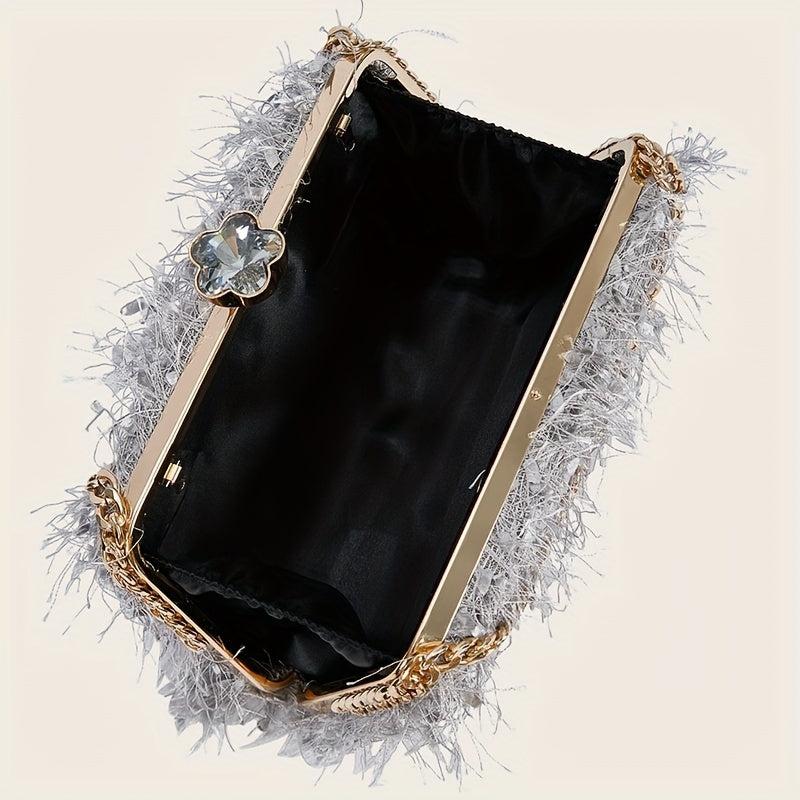 Feather Evening Bag Chain Clutch Purse for Wedding Party Prom