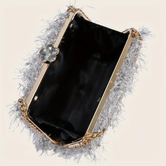 Feather Evening Bag Chain Clutch Purse for Wedding Party Prom