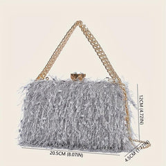 Feather Evening Bag Chain Clutch Purse for Wedding Party Prom