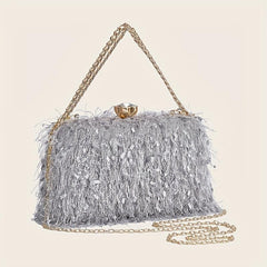 Feather Evening Bag Chain Clutch Purse for Wedding Party Prom