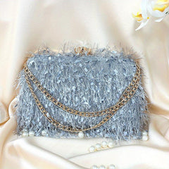 Feather Evening Bag Chain Clutch Purse for Wedding Party Prom