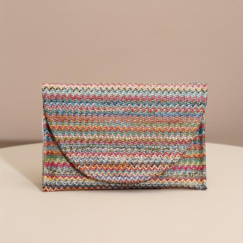 Summer Rainbow Straw Clutch Boho Style Woven Handbag Envelope Bag Purses