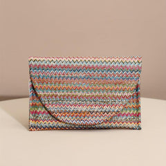 Summer Rainbow Straw Clutch Boho Style Woven Handbag Envelope Bag Purses