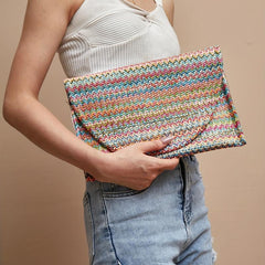 Summer Rainbow Straw Clutch Boho Style Woven Handbag Envelope Bag Purses