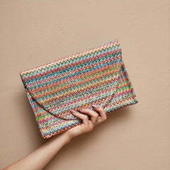 Summer Rainbow Straw Clutch Boho Style Woven Handbag Envelope Bag Purses