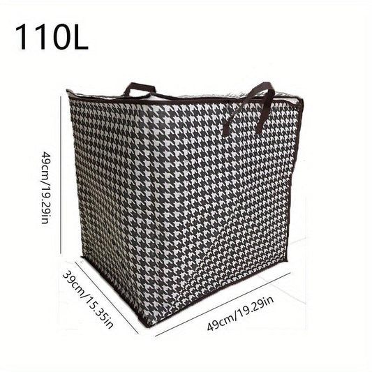 Large Capacity Houndstooth Print Bag Dustproof Zipper Organizer