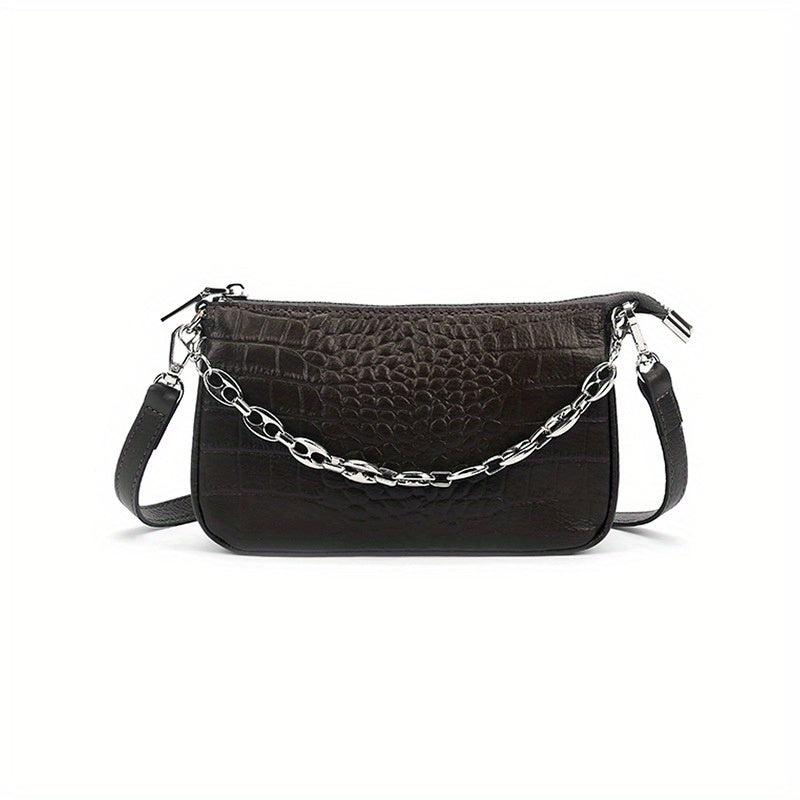 Crocodile Embossed Shoulder Bag Chain Purse for Work