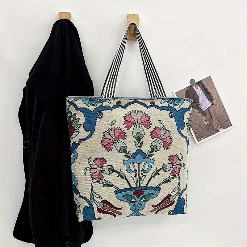 Vintage Ethnic Pattern Tote Bag Canvas Shoulder Bag Women's All Match Bag