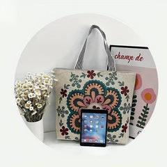 Vintage Ethnic Pattern Tote Bag Canvas Shoulder Bag Women's All Match Bag