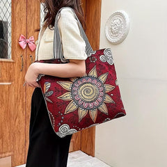 Vintage Ethnic Pattern Tote Bag Canvas Shoulder Bag Women's All Match Bag