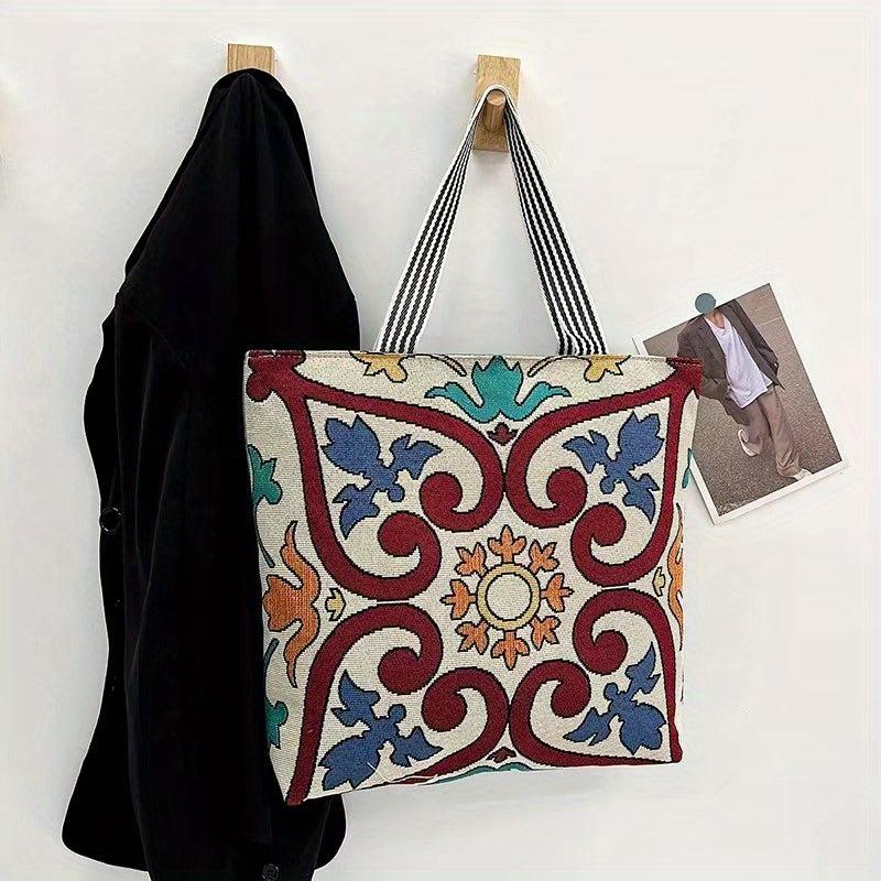 Vintage Ethnic Pattern Tote Bag Canvas Shoulder Bag Women's All Match Bag