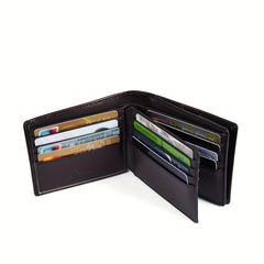 Men's Leather Short Wallet Money Clip 18 Card Slots Horizontal Wallet