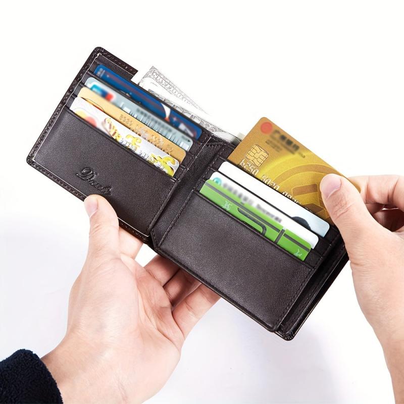 Men's Leather Short Wallet Money Clip 18 Card Slots Horizontal Wallet