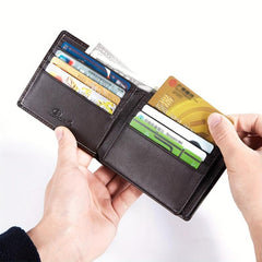 Men's Leather Short Wallet Money Clip 18 Card Slots Horizontal Wallet