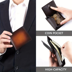Men's Leather Short Wallet Money Clip 18 Card Slots Horizontal Wallet