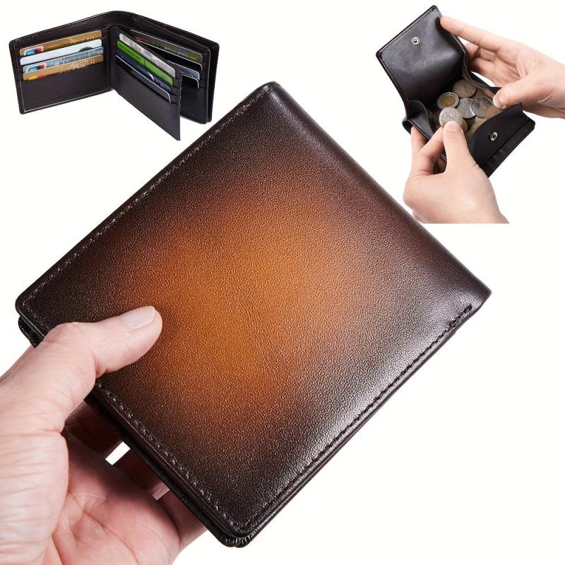 Men's Leather Short Wallet Money Clip 18 Card Slots Horizontal Wallet