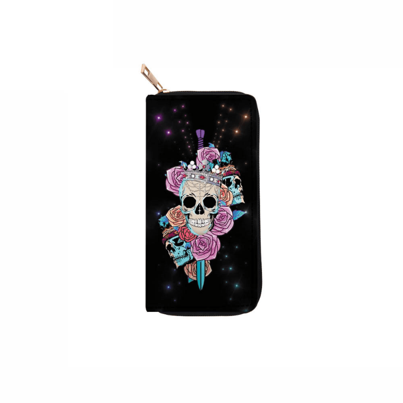 Cartoon Skull Head PU Long Zipper Wallet Large Capacity Card Holder Wallet