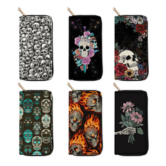 Cartoon Skull Head PU Long Zipper Wallet Large Capacity Card Holder Wallet