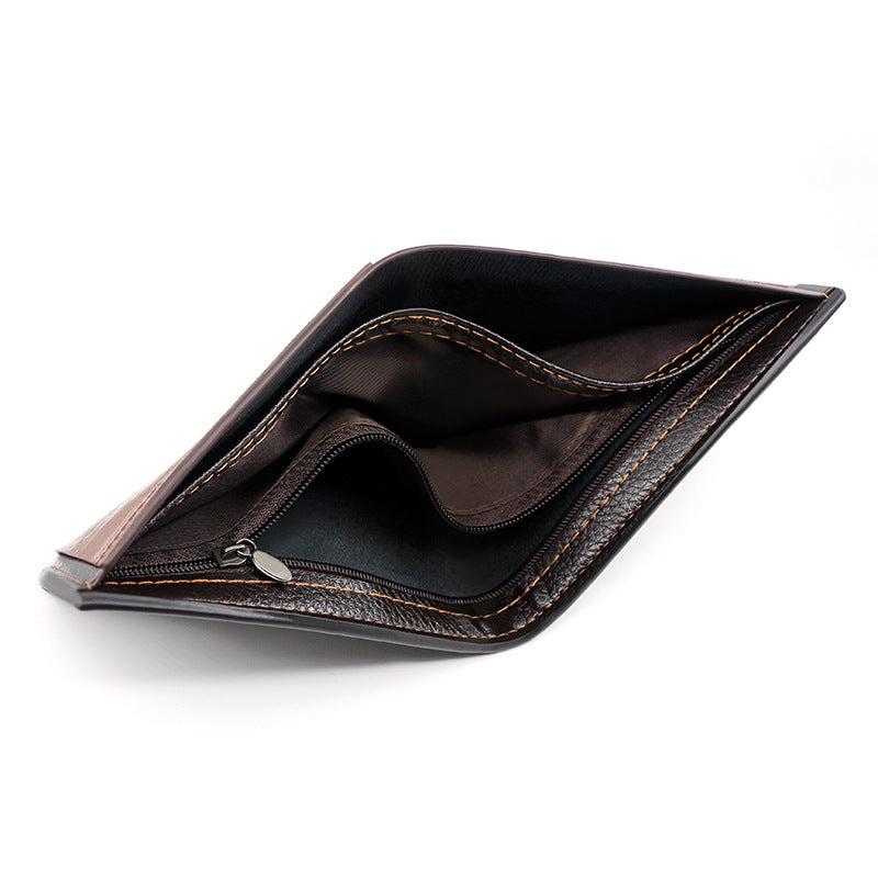 Men's Leather Short Wallet Money Clip Card Holder with Coin Pocket