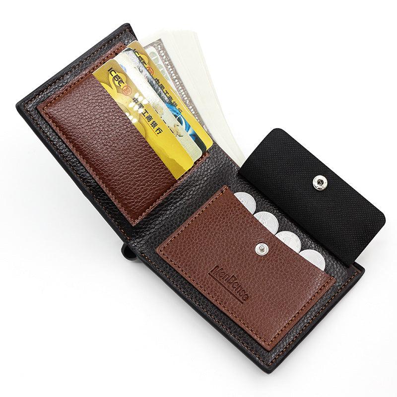 Men's Leather Short Wallet Money Clip Card Holder with Coin Pocket