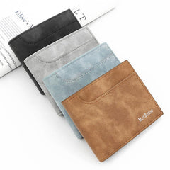 Men's Leather Short Wallet Money Clip Card Holder with Coin Pocket