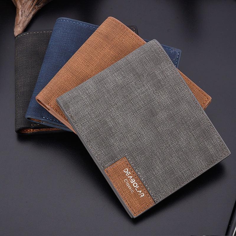 Men's Leather Wallet Short Vintage Wallet Money Clip Card Holder