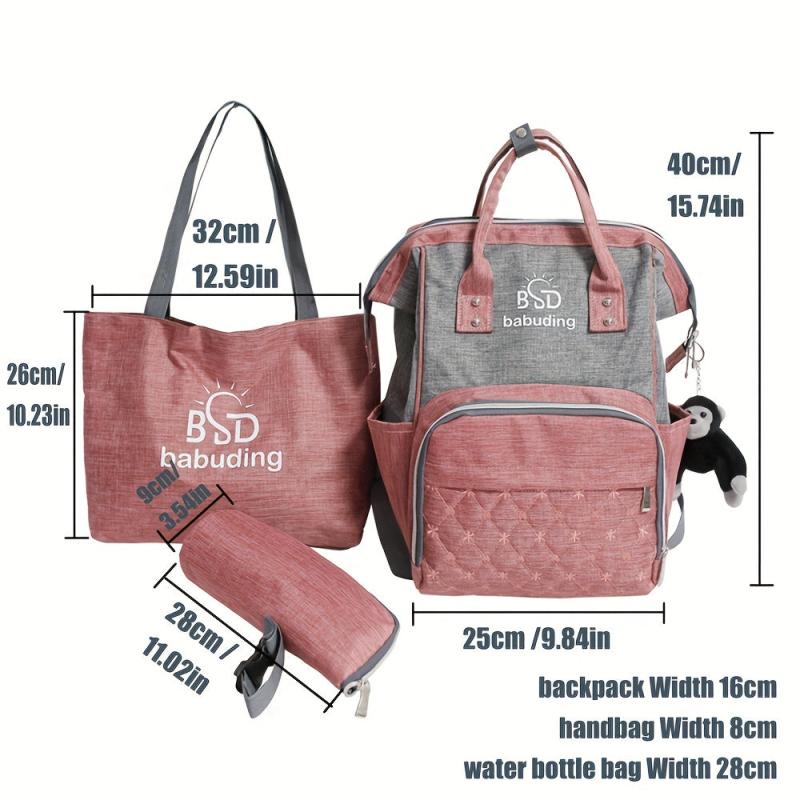 3pcs Diaper Bag Set Large Capacity Backpack with Shoulder Bag and Bottle Holder
