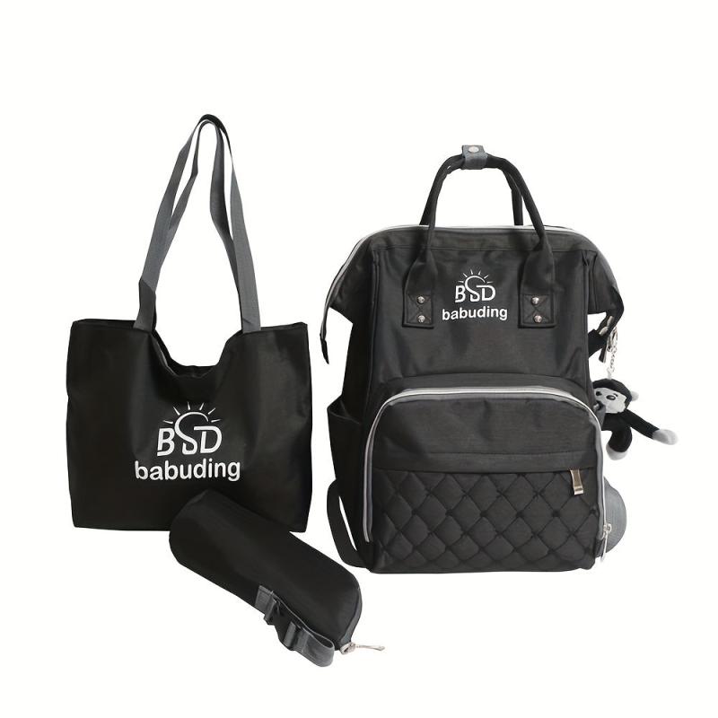 3pcs Diaper Bag Set Large Capacity Backpack with Shoulder Bag and Bottle Holder