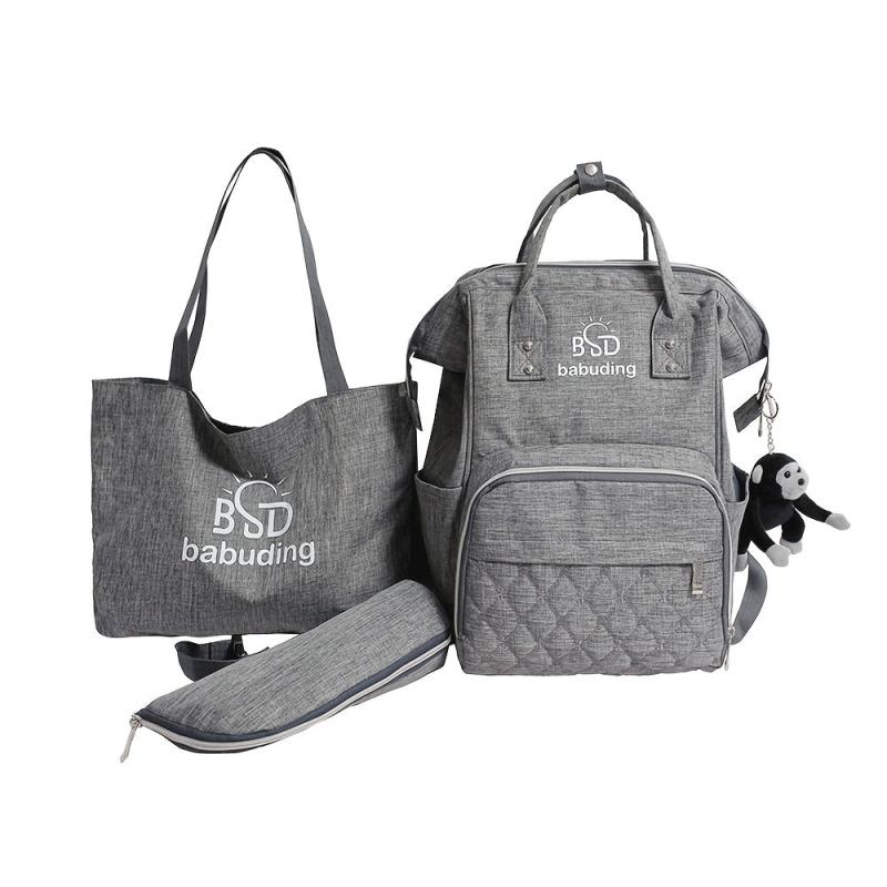 3pcs Diaper Bag Set Large Capacity Backpack with Shoulder Bag and Bottle Holder