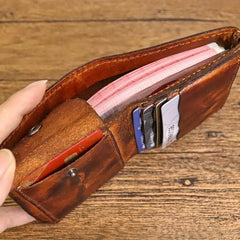 Men's Vintage Distressed Leather Wallet Short Card Holder Money Clip