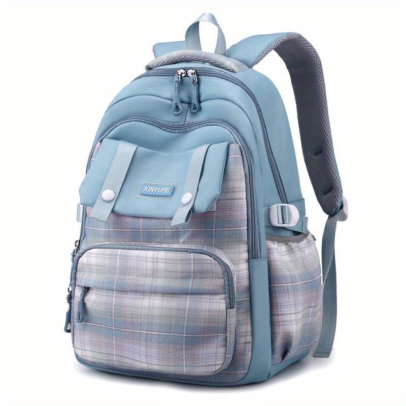 Plaid Pattern Backpack For Girls Preppy Style School Bag