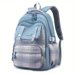 Plaid Pattern Backpack For Girls Preppy Style School Bag