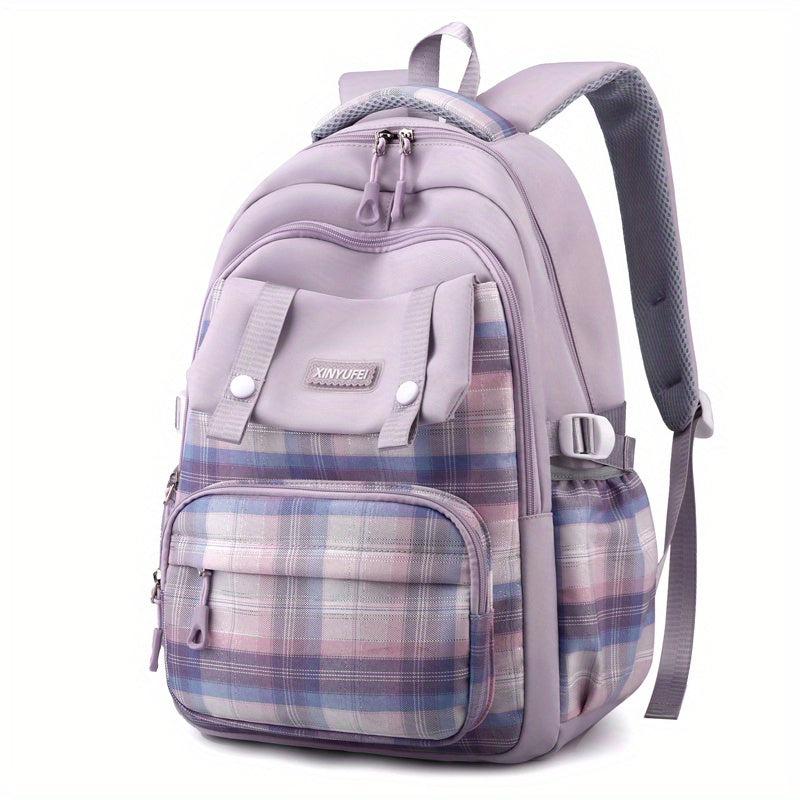 Plaid Pattern Backpack For Girls Preppy Style School Bag