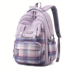 Plaid Pattern Backpack For Girls Preppy Style School Bag
