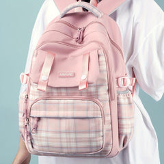 Plaid Pattern Backpack For Girls Preppy Style School Bag