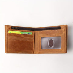 Men's Leather Short Wallet Crazy Horse Leather Money Clip Card Holder