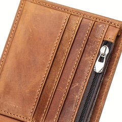 Men's Leather Short Wallet Crazy Horse Leather Money Clip Card Holder