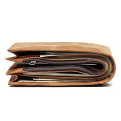 Men's Leather Short Wallet Crazy Horse Leather Money Clip Card Holder
