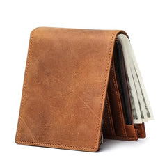Men's Leather Short Wallet Crazy Horse Leather Money Clip Card Holder