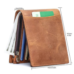 Men's Leather Short Wallet Crazy Horse Leather Money Clip Card Holder