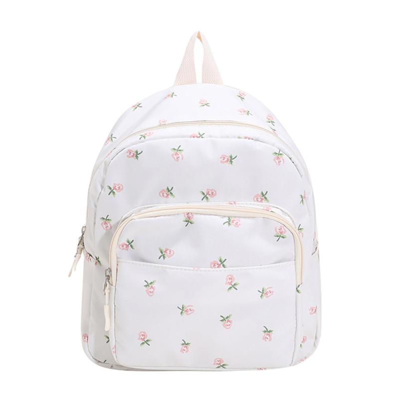 Flower Pattern Zipper Backpack Small Nylon Hand Bookbag