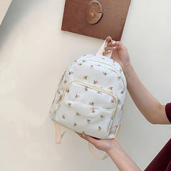 Flower Pattern Zipper Backpack Small Nylon Hand Bookbag