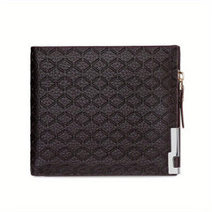 Men's Leather Short Wallet Money Clip Argyle Pattern Horizontal Wallet