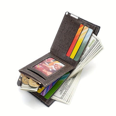 Men's Leather Short Wallet Money Clip Argyle Pattern Horizontal Wallet