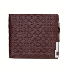 Men's Leather Short Wallet Money Clip Argyle Pattern Horizontal Wallet