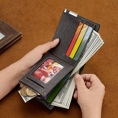 Men's Leather Short Wallet Money Clip Argyle Pattern Horizontal Wallet