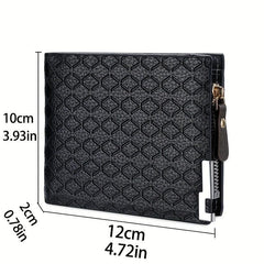 Men's Leather Short Wallet Money Clip Argyle Pattern Horizontal Wallet