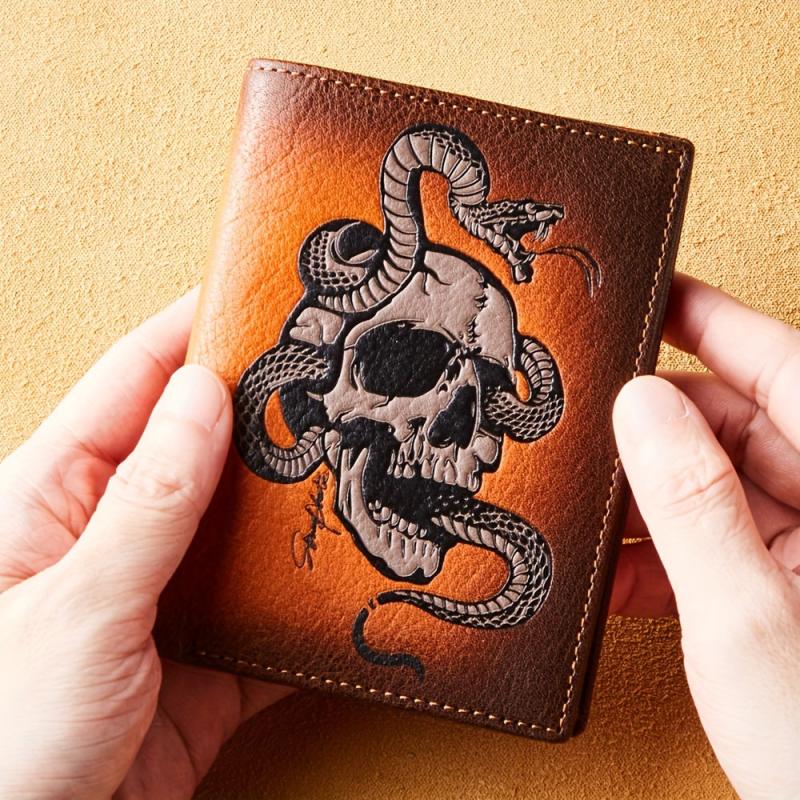 Men's Skull Pattern Wallet Top Layer Cowhide Leather Punk Wallet