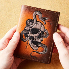 Men's Skull Pattern Wallet Top Layer Cowhide Leather Punk Wallet